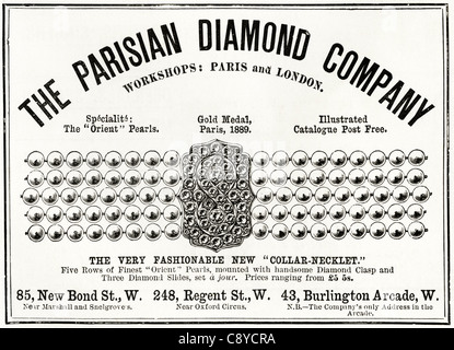 Vittoriano originale annuncio circa 1892 pubblicità il parigino DIAMOND COMPANY di Parigi e di Londra Foto Stock