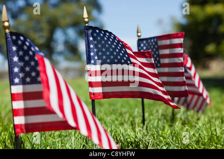 Stati Uniti d'America, Illinois, Metamora, Fila di bandierine americane sul cimitero Foto Stock