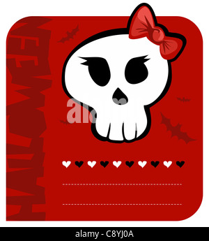 Sfondo rosso cranio funny girl halloween biglietto di auguri. Vettore disponibile Foto Stock