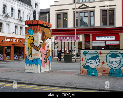 Graffiti nel quartiere settentrionale in Manchester REGNO UNITO Foto Stock