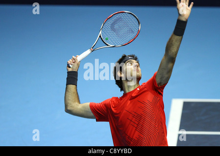 05.11.2011. Valencia , Spagna. Argentino Juan Martin Del Potro giocando contro spanishs Marcel Granollers in ATP Valencia Open 500 a Ciudad de las Artes Foto Stock