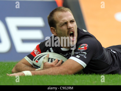 5.11.2011 Wembley in Inghilterra. Jason Nightingale (St George Illawarra) in azione durante il Gillette Quattro Nazioni di Rugby League match tra la Nuova Zelanda e il Galles ha giocato al Wembley Stadium. Foto Stock