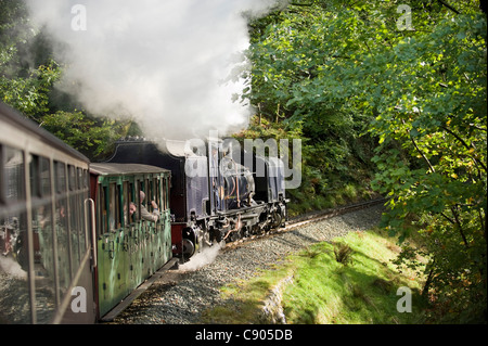 Il Welsh Highland ferrovia che corre da Porthmadog e Caernarfon, Snowdonia, Galles del Nord, Regno Unito. Foto Stock