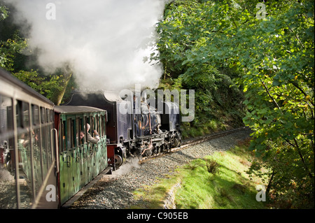 Il Welsh Highland ferrovia che corre da Porthmadog e Caernarfon, Snowdonia, Galles del Nord, Regno Unito. Foto Stock