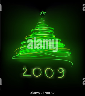 Abstract Christmas tree on the green background. Foto Stock