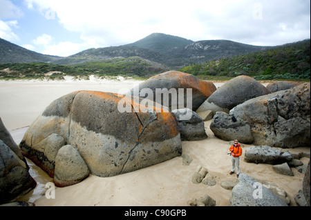 Rocce di granito, il Whisky Bay, Wilsons Promontory National Park, Victoria, Australia Foto Stock