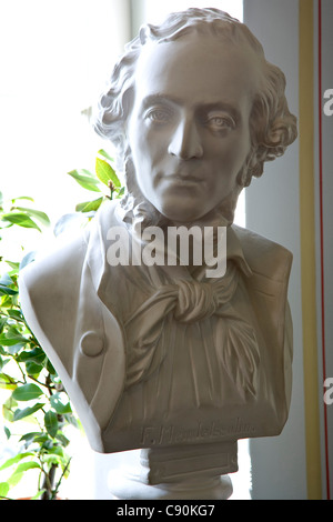 Busto di Felix Mendelssohn Bartholdy nel Mendelssohn House di Goldschmidtstrasse, Lipsia, Sassonia, Germania, Europa Foto Stock