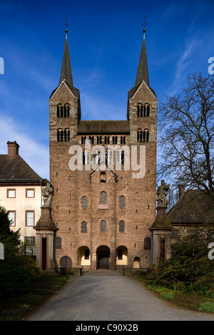 Westwerk del monastero di Corvey, Hoexter, Renania del nord-Westfalia, Germania, Europa Foto Stock