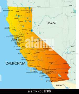 Vettore mappa colore di stato della California negli Stati Uniti d' America Foto Stock