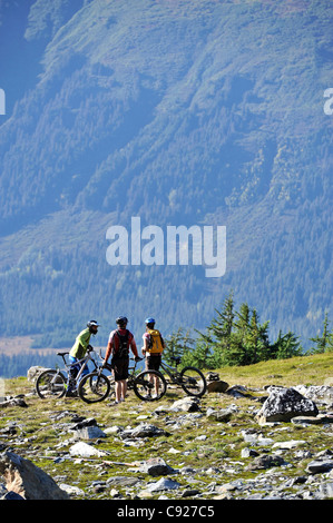 Due mountain bike godetevi una giornata di tram serviced mountain bike presso Alyeska Resort in Girdwood affacciato sul braccio Turnagain, Alaska Foto Stock