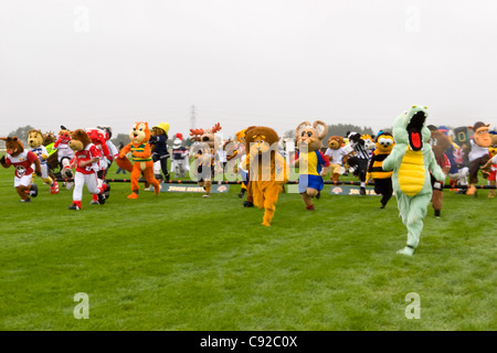 La stravagante mascotte annuale Grand National, tenutasi in aiuto della carità in ottobre a Huntingdon Racecourse, Cambridgeshire, Inghilterra Foto Stock