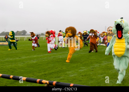 La stravagante mascotte annuale Grand National, tenutasi in aiuto della carità in ottobre a Huntingdon Racecourse, Cambridgeshire, Inghilterra Foto Stock