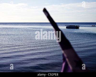 In barca da pesca di un bar nel West End, Roatan, Honduras Foto Stock