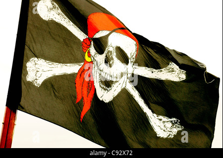 Il Jolly Roger Teschio e Ossa Croce bandiera pirata Foto Stock