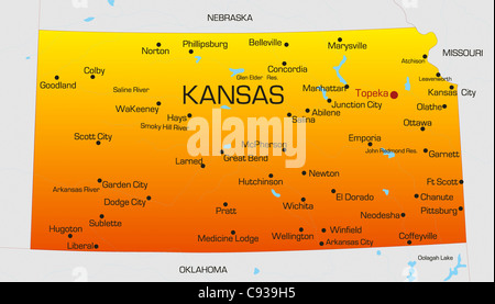 Vettore mappa a colori del Kansas stato. Stati Uniti d'America Foto Stock