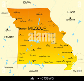 Vettore mappa colore di stato del Missouri. Stati Uniti d'America Foto Stock