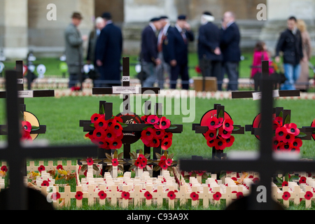 L'Abbazia di Westminster, Londra, Regno Unito. 10.11.2011 ex-combattenti di pagare i loro rispetti a Westminster Abbey il Giardino della Rimembranza prima dell annuale Giorno del Ricordo di servizio. Foto Stock