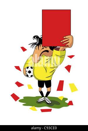 Il gioco del calcio (calcio) arbitro mostra il cartellino rosso. Foto Stock