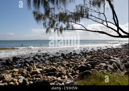 Surfisti a Laguna Bay, Noosa National Park, Sunshine Coast in Queensland, Australia. Foto Stock