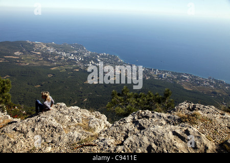 ROCK PUNTO DI VISTA DI ALUPKA AI-PETRI CRIMEA UCRAINA 27 Settembre 2011 Foto Stock