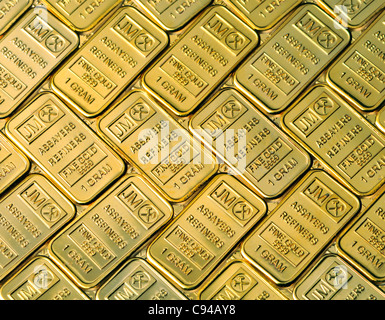 Gold Bullion in 1g bar / lingotti (placcata oro repliche) Foto Stock