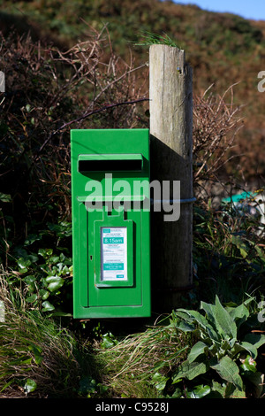 Un post postbox sull'isola di Cape Clear, Irlanda la più meridionale isola abitata, al largo della costa di Co. Cork Foto Stock