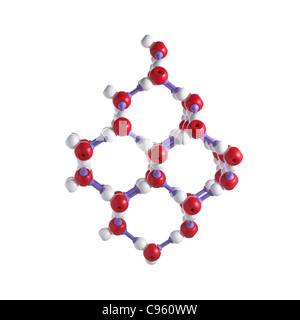 Reticolo di ghiaccio. Gli atomi sono rappresentati da sfere e sono codificati a colori: ossigeno (rosso) e idrogeno (bianco). Foto Stock