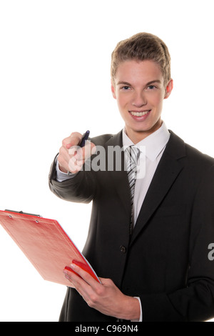 Un giovane impiegato con successo in attività di servizio Foto Stock