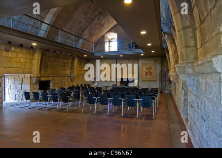 Hall all'interno del mastio del castello di Feira. Santa Maria da Feira, Portogallo. Foto Stock