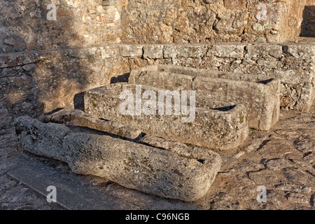 Tombe medievali del Castello di Feira. Santa Maria da Feira, Portogallo. Foto Stock