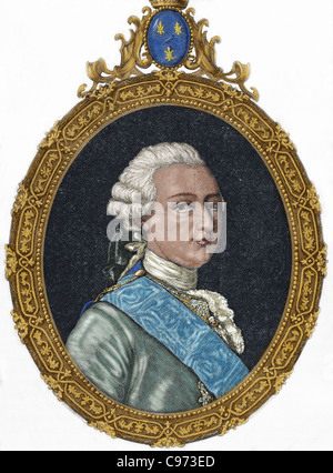Louis Joseph de Bourbon (1736-1818), il principe di Conde da 1740 fino alla sua morte. Incisione colorata. Foto Stock