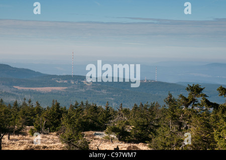 Vista dal Monte Brocken per Torfhaus, Parco Nazionale di Harz, Sassonia-Anhalt, Germania, Europa Foto Stock