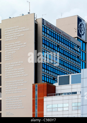 Che cosa se? Poesia da Andrew Motion sulla parete della Sheffield Hallam University campus nel centro della città di Sheffield South Yorkshire England Regno Unito Foto Stock