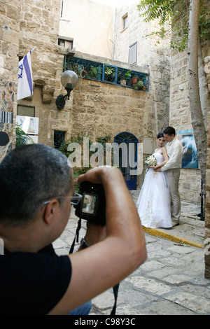 I vicoli della Vecchia Jaffa che sono molto popolari posizione per foto di nozze, Tel Aviv, Israele. Foto Stock