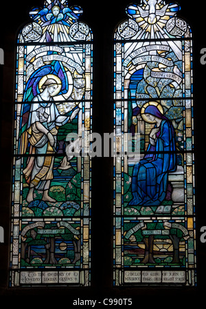 L'Annunciazione vetrate, St. Botolph`s Church, Farnborough, Warwickshire, Regno Unito Foto Stock