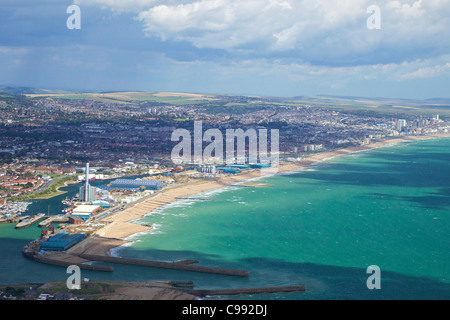 Foto aerea di Shoreham Power Station, Portslade-su-Mare , Shoreham-da-Mare, West Sussex, in Inghilterra, UK, Regno Unito, GB, Foto Stock