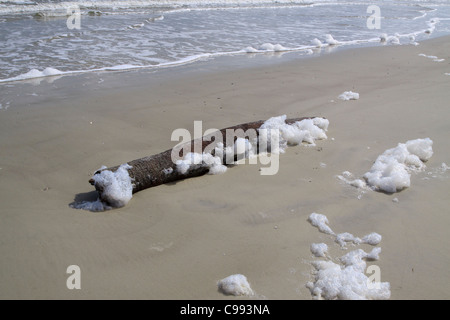 Schiuma di Mare sulla caccia Island Beach in Carolina del Sud. Foto Stock