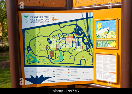 Directory dei motivi al Franklin Park Conservatory in Columbus, Ohio. Foto Stock
