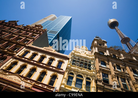 Storico e architettura moderna su la Pitt Street Mall. Sydney, Nuovo Galles del Sud, Australia Foto Stock