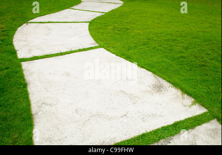 Percorso di giardino con erba cresce tra le pietre Foto Stock