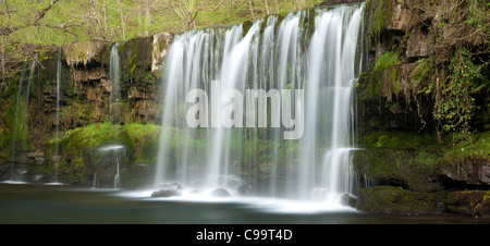 Foresta Fiume e cascata, Wales, Regno Unito Foto Stock