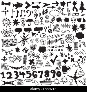 Raccolta di oltre 120 unica, disegnati a mano gli elementi di design. Foto Stock