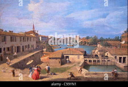 Una vista di Dolo sulla Riviera del Brenta, da Canaletto, Ashmolean Museum di Oxford University Oxford, Inghilterra Foto Stock