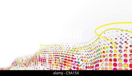 Immagine di sfondo astratto fatto di linee curve e puntini colorati Foto Stock