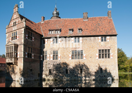 Burg Vischering, moated il castello vicino Luedinghausen, Muensterland, Renania settentrionale-Vestfalia, Germania, Europa Foto Stock