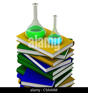 Due diverse chemistry provette in piedi sui libri Foto Stock