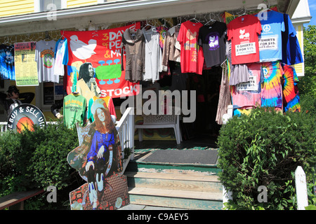 Negozio di vendita hippie, festival di Woodstock memorabilia, Woodstock, Catskills Mountains, Ulster County, New York, Stati Uniti d'America Foto Stock