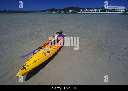 Kayak sul sandbar in Noosa River estuary, Sunshine Coast, Queensland, Australia. N. PR Foto Stock