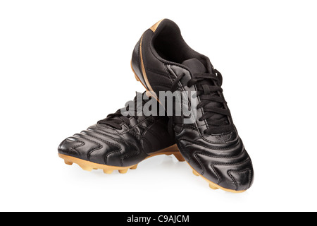 Coppia di cuoio nero scarpe da calcio Foto Stock