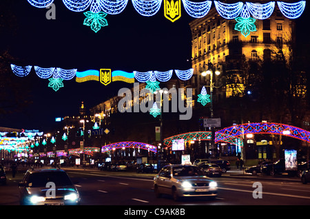 Khreshchatyk Street, la via principale di Kiev, Ucraina Foto Stock